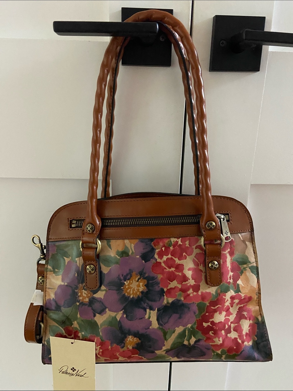 Patricia Nash Brown Floral Leather Shoulder Bag